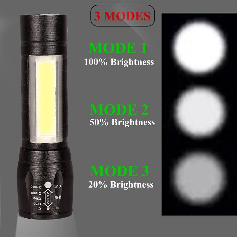 High Quality LED Flashlight With COB Light Mini Waterproof Portable LED XPE COB Flashlight USB Rechargeable 3 Modes Pen Clip Light Flashlight With Hanging Rope Small Size Black Colored