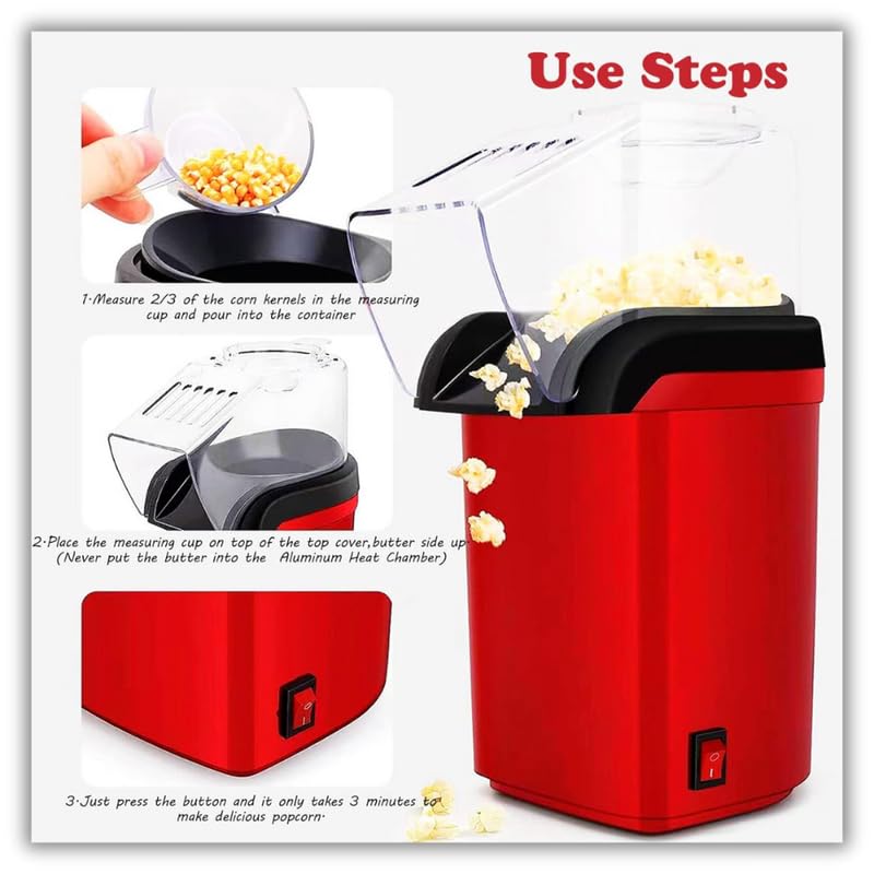 Hot Air Popper, Electric Popcorn Maker Machine with 1200W, No oil needed, Healthy and Delicious Snack for Kids, Adults,Great for Holding Parties in Home