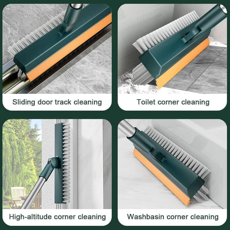 Rubber 3 in 1 Bathroom Cleaning Brush with Wiper Tiles Cleaning Bathroom Brush Floor Scrub Brush with Long Handle 120° Rotate Home Kitchen Bathroom Cleaning Brush