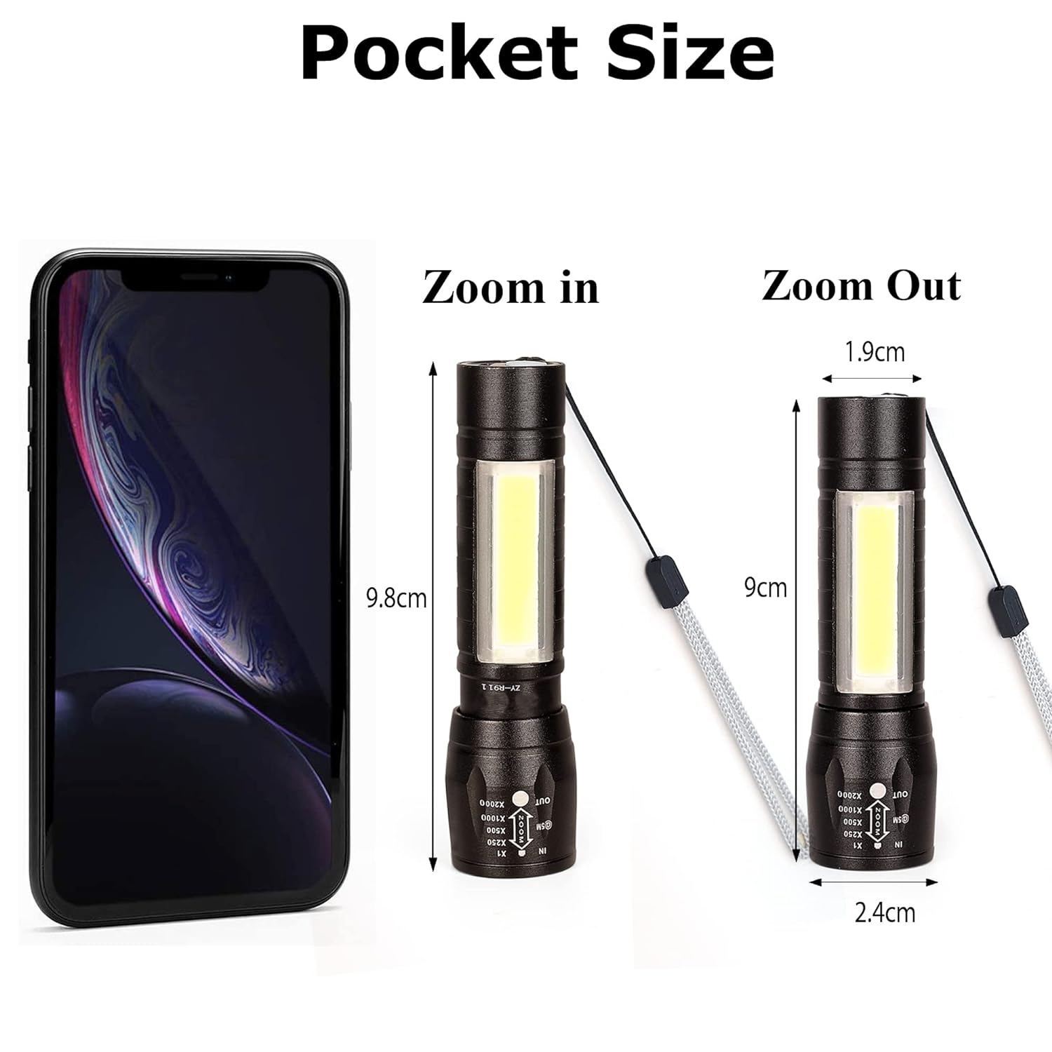 High Quality LED Flashlight With COB Light Mini Waterproof Portable LED XPE COB Flashlight USB Rechargeable 3 Modes Pen Clip Light Flashlight With Hanging Rope Small Size Black Colored