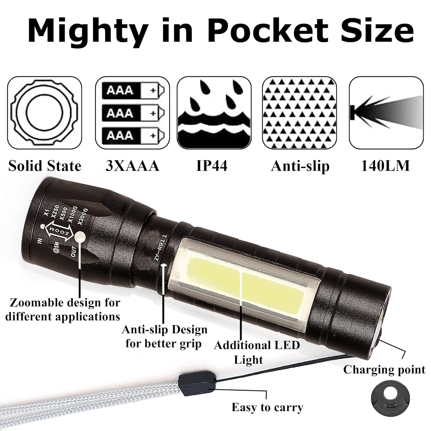 High Quality LED Flashlight With COB Light Mini Waterproof Portable LED XPE COB Flashlight USB Rechargeable 3 Modes Pen Clip Light Flashlight With Hanging Rope Small Size Black Colored